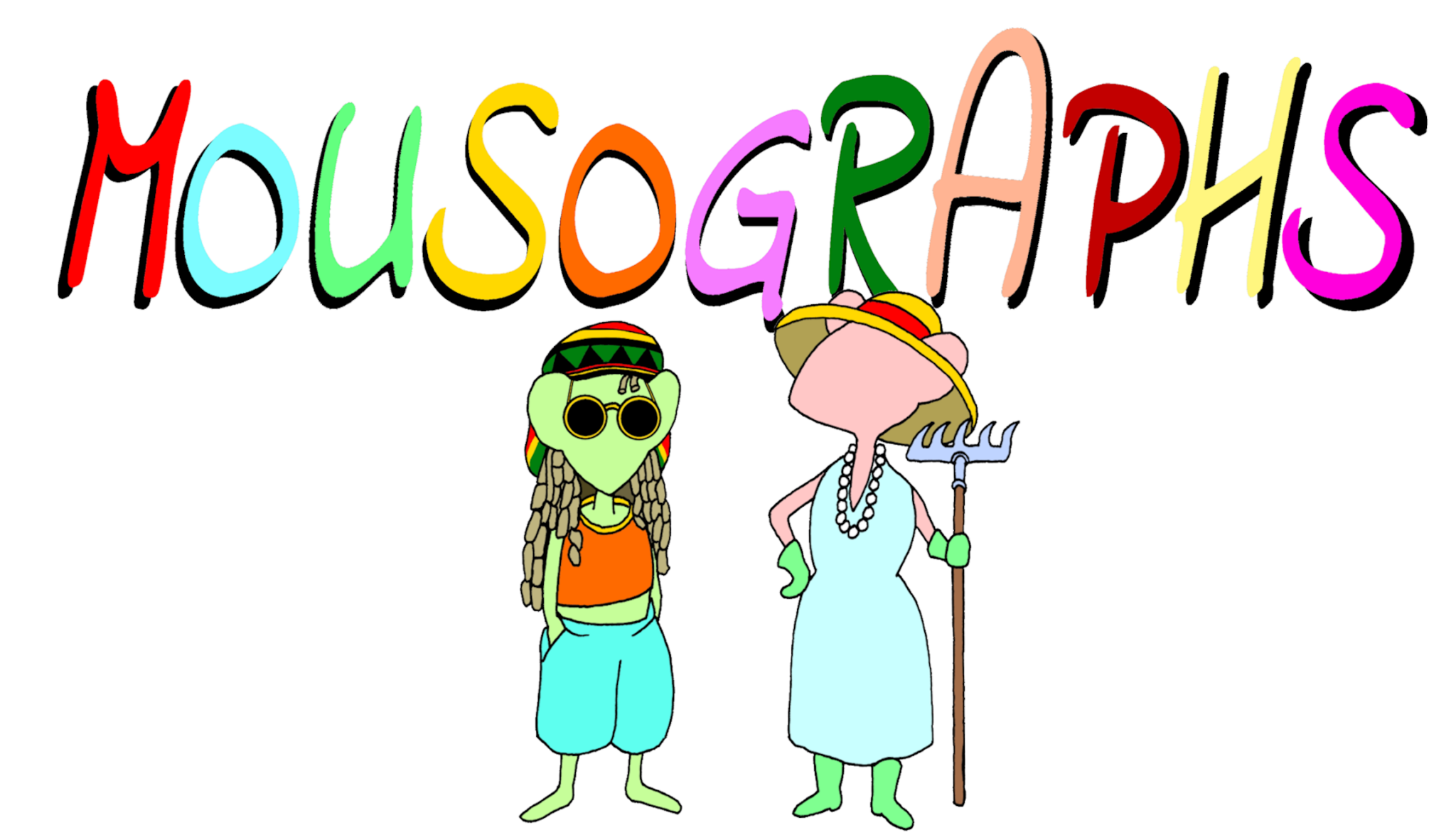 Mousograph Header with a Reggae mouse and a gardener mouse standing in front.